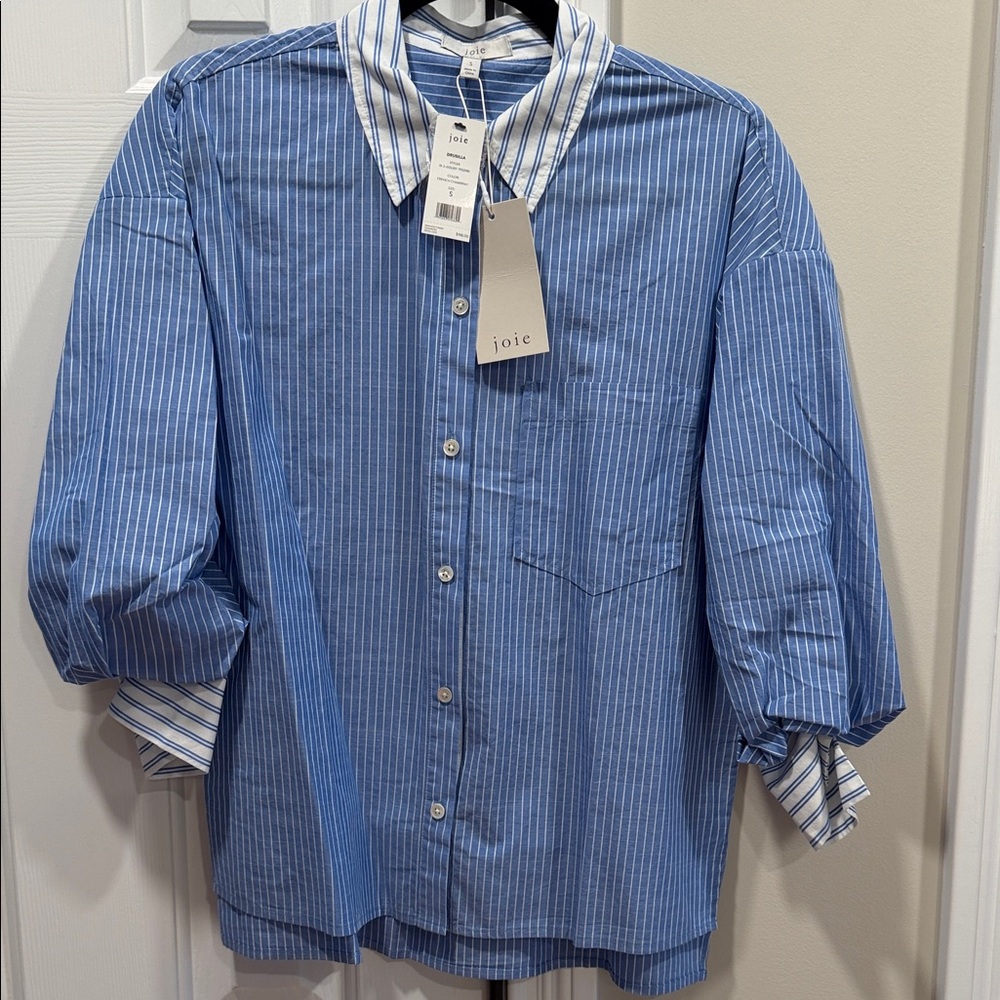 NWT Joie Blue and White Drusilla Striped Casual Button-Down Shirt sz S